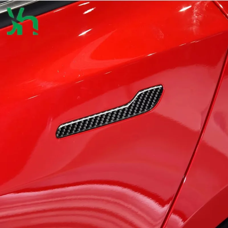 テスラ モデル3/Y カーボンファイバー製 外装ドアハンドル保護カバー トリム、4点セット、2017-2025年式