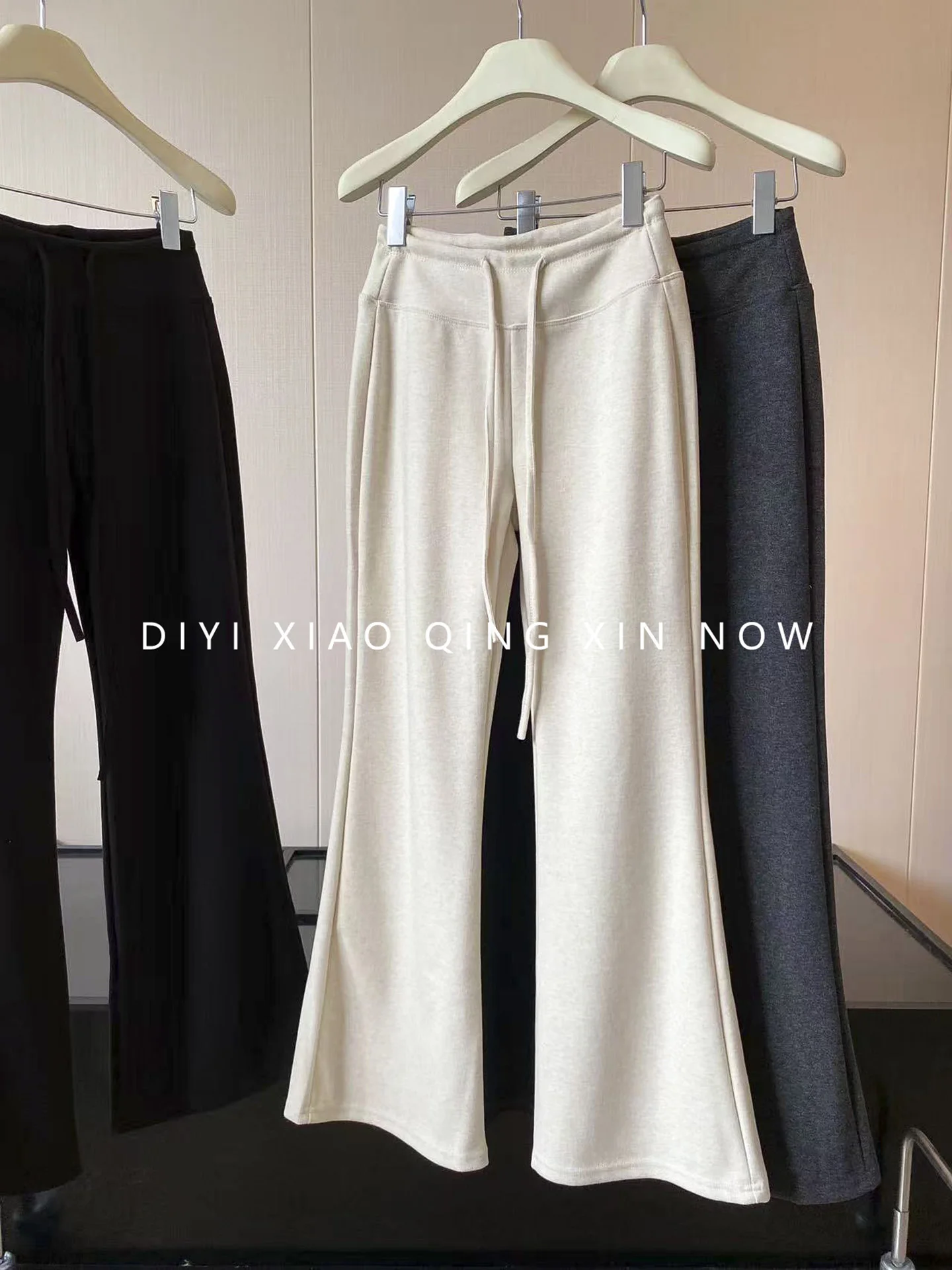 High Waist Drawstring Women's Micro Flared Pants Elastic Bootcut Simulation Hoof Casual Long Trousers Commute Style Polyester...