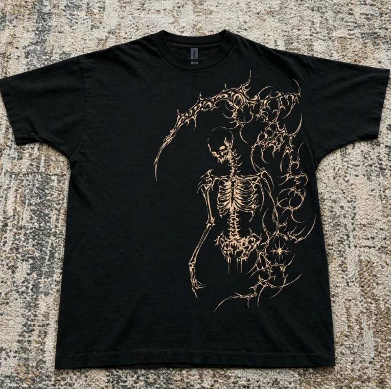 Dark Chocolate Skeleton Scythe Graphic Tee Statement Shirt Summer Vintage Tee