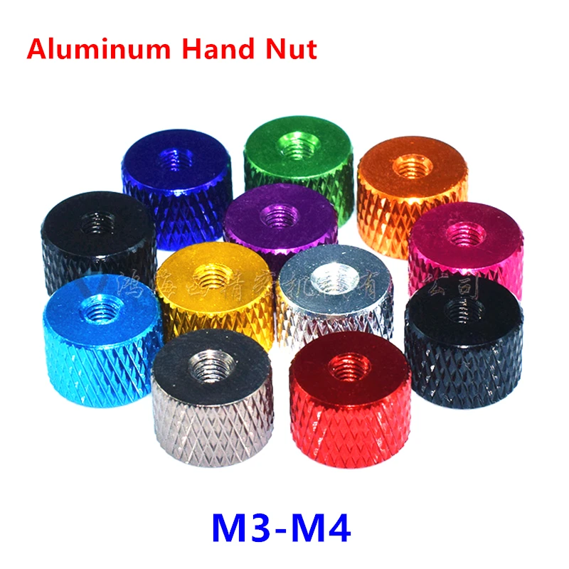 10pcs M3 M4 Aluminum Knurled Thumb Nut 3mm 4mm Threaded Hand tighten Nut Nuts Anodized 11 colors