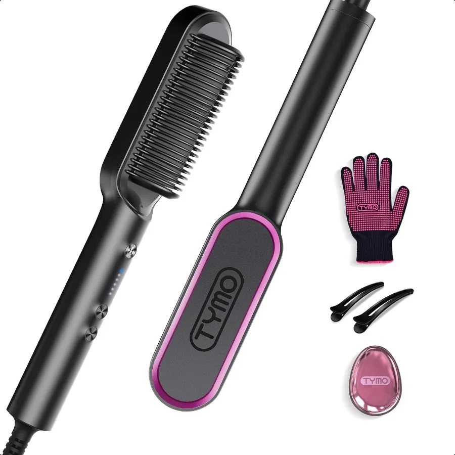 

Hair Straightener Brush TYMO Ring Hair Straightener Comb Straightening Brush for Women with 5 Temps 20s Fast Heating Dual Volta