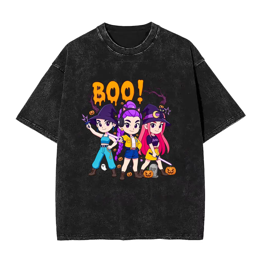 غسلها خمر Kpop شيطان الصيادين ديربي النمر سلسلة تي شيرت الرجال النساء هالوين نمط تي شيرت للجنسين المتضخم قصيرة الأكمام