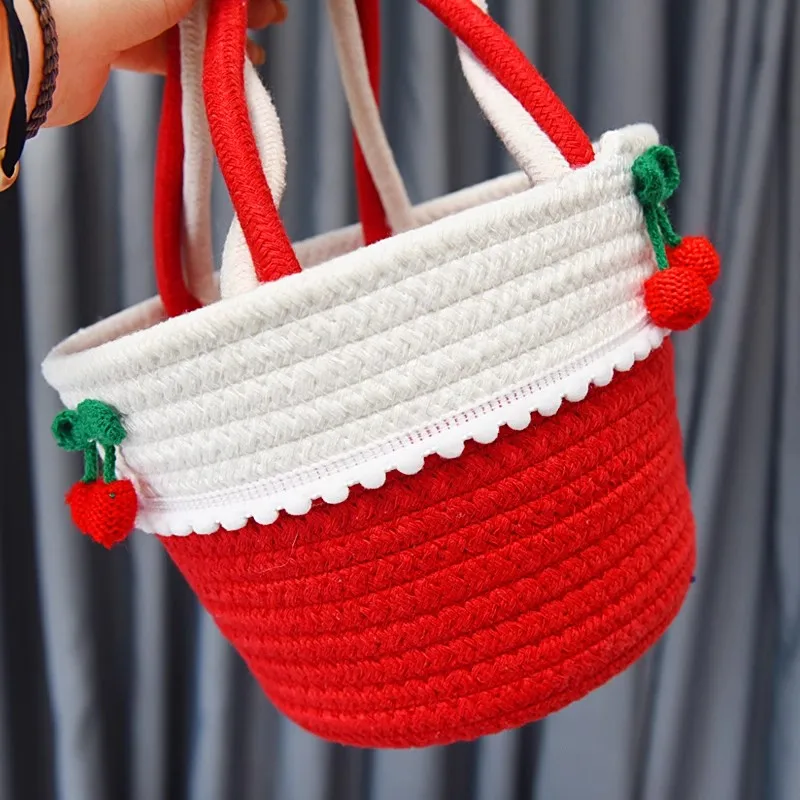 

Handwoven Colorful Bag Bucket Bag Cosmetics Storage Bag Cotton Thread Storage Basket Picnic Carrying Basket