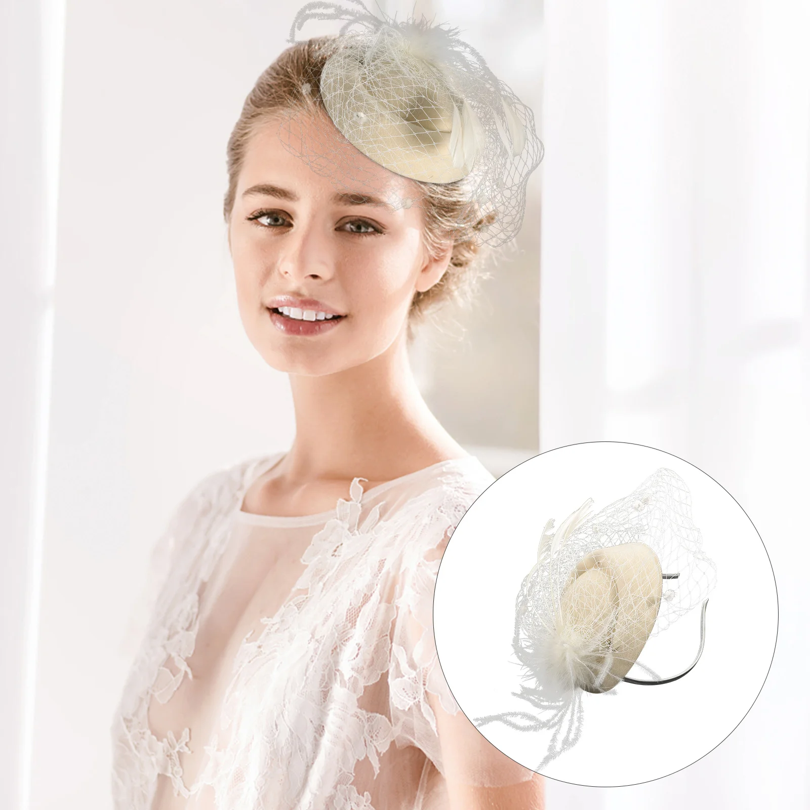 

Fascinator Hat Women Banquet Headband Wedding Bridal Headdress Lightweight Pearl Decor Detachable Clip Retro Hair