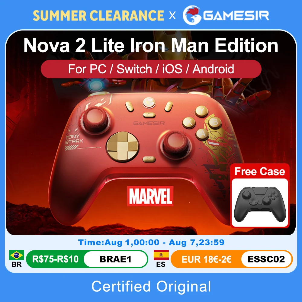 Manette sans fil GameSir Nova 2 Lite Iron Man Edition pour PC, compatible Windows, iOS, Android, Mobile, Steam, Switch 2&1 Controle