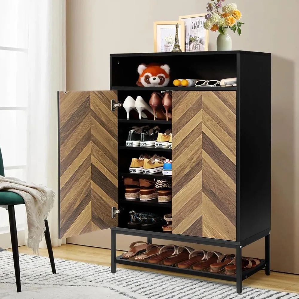 

Shoe Cabinet, 7-Tier 24 Pairs Shoe Storage Cabinet with Doors and 3 Adjustable Shelves, Wooden Shoe Organizer Cabinet for Entry