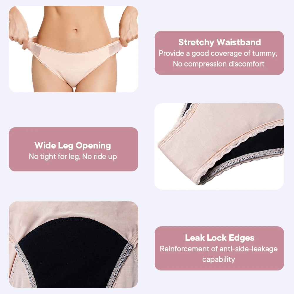Bikini Period Panties Leakproof Breathable Reusable Bamboo Menstrual Underwear High Absorbency for Daily Use Sports