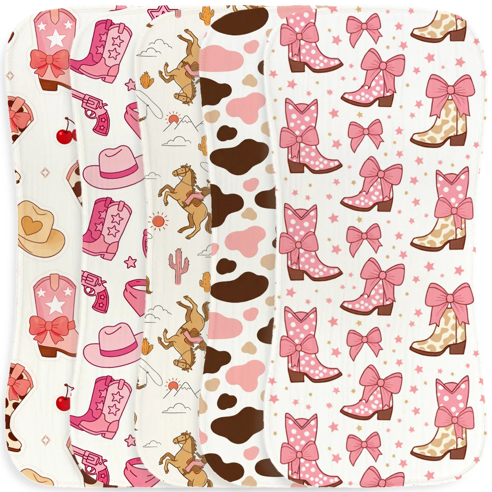 

Absorbent Gauze Burp Pack Cowgirl Boot Newborn Shoulder Pad 5 Piece Feeding Bib Thick Breathable Baby Shower Gift Girl Aesthetic