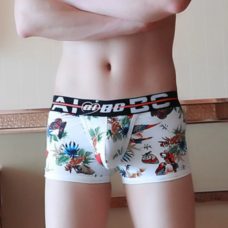

AIBC Mens Cotton Printed Boxer Briefs Separate Pouch Front Open Underwear Bulge Support Breathable Comfortable Underpants