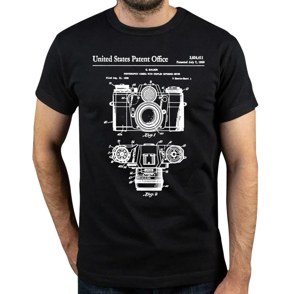 

Camera Vintage Patent Print Camisa T Shirts Cheap Tops T-Shirt Cotton Men Casual Photographer Photography Lover Gift T-Shirt