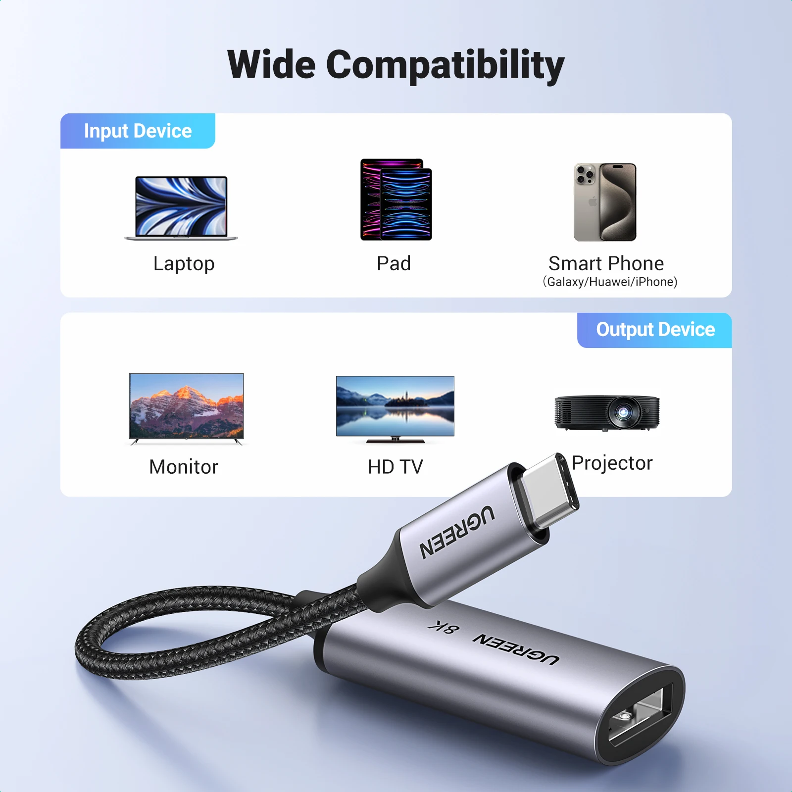 UGREEN USB C do 8K Displayport 1.4 Adapter do iPhone 15 Macbook Pro iPad USB typu C do 8K DP1.4 kabel adaptera 32.4Gbps 8K/60Hz