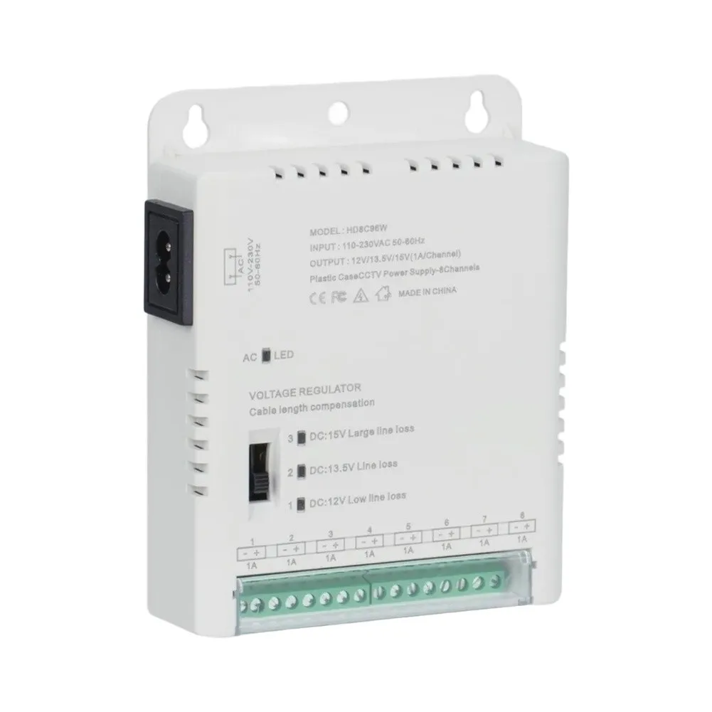 Adjustable 12V 13.5V 15V For CCTV Power Supply 8 Channel 96W for Multi Camera Setups and Low Voltage Lighting Applications