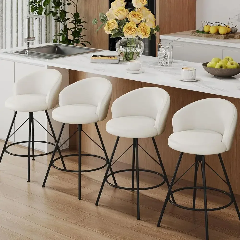 

Набор из 4-х барных стульев с мягкой обивкой и металлическими ножками, современные стулья для кухни или домашнего бара (бежевый цвет)