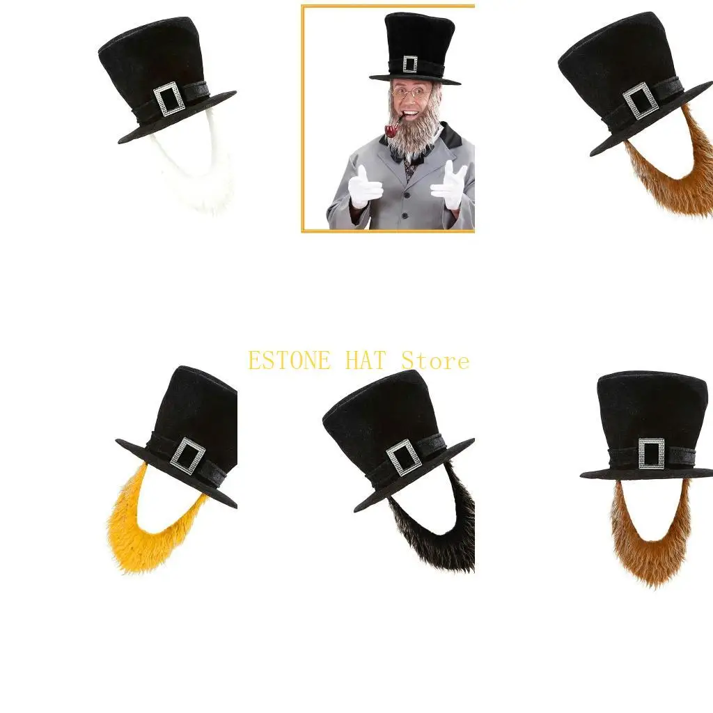 

49MF Elegant Pirate Costume Hat With Detachable Beard Material Halloween Party Accessory Suitable For Adults 55-60cm Head