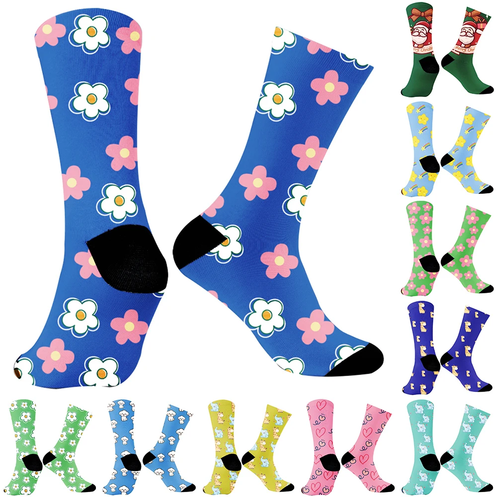 Chaussettes en coton à imprimé animal Harajuku, hip-hop, cadeau de Noël, mode, mignon, dessin animé, nouveau, 2024