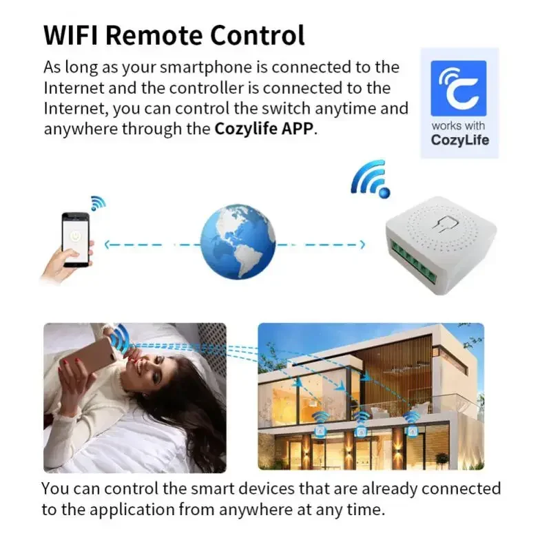 Homekit MFI WiFi Smart CozyLife, contrôle bidirectionnel, mini auto, citations murales, disjoncteur, minuterie, compatible avec Alexa, 16A