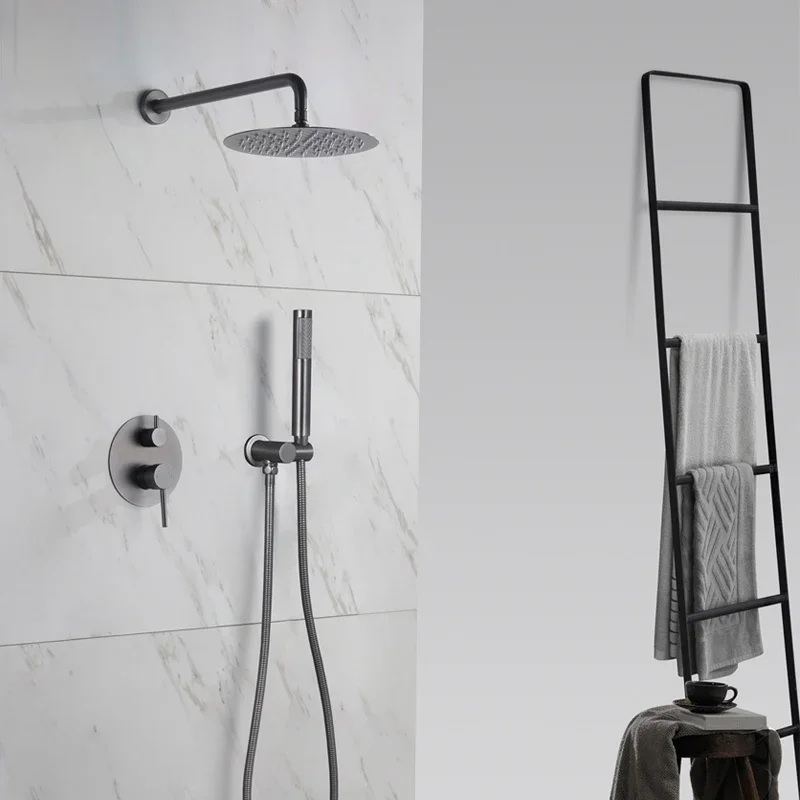 

Gunmetal Grey Hot And Cold Shower System With Concealed Brass Diverter Valve Kit 1/2/3 Way Mixer Tap Handheld Head Bathtub Spout