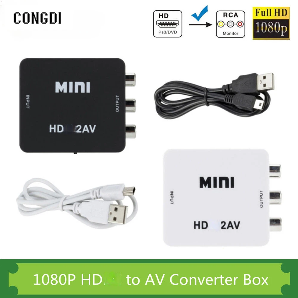 congdi HDMI-compatible to RCA Converter AV/CVSB L/R Video Box HD 1080P 1920 * 1080 60Hz HD2AV Support NTSC PAL Output HDToAV