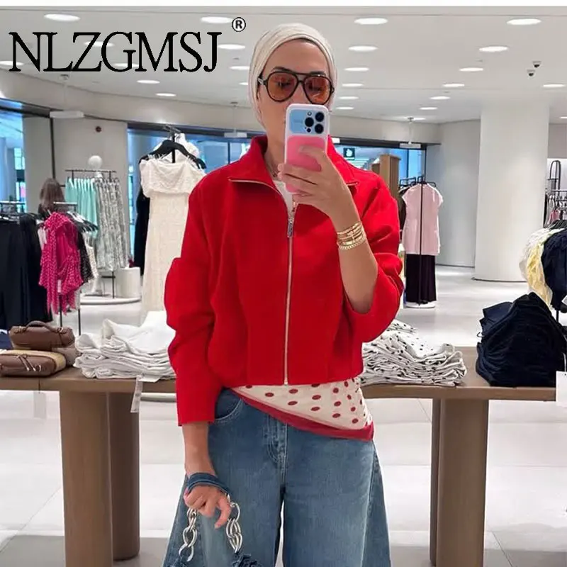 NLZGMSJ 2026 Autumn Women's Bomber Jackets Top Casual Streetwear Daily Wear Lady Chic Fashion Zipper Short Coat