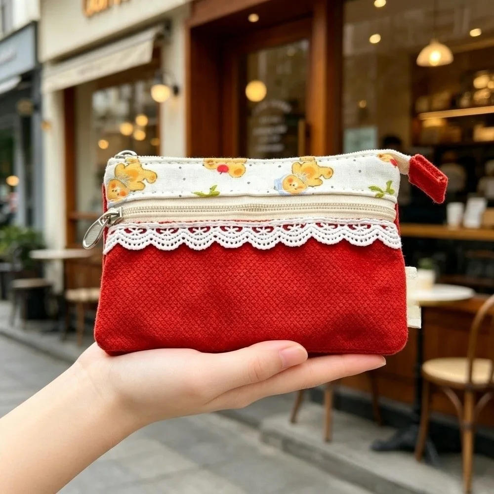 Cute Cartoon Bear Coin Purse Multi-Layer Zipper Card Holder Waterproof Short Wallet for Women