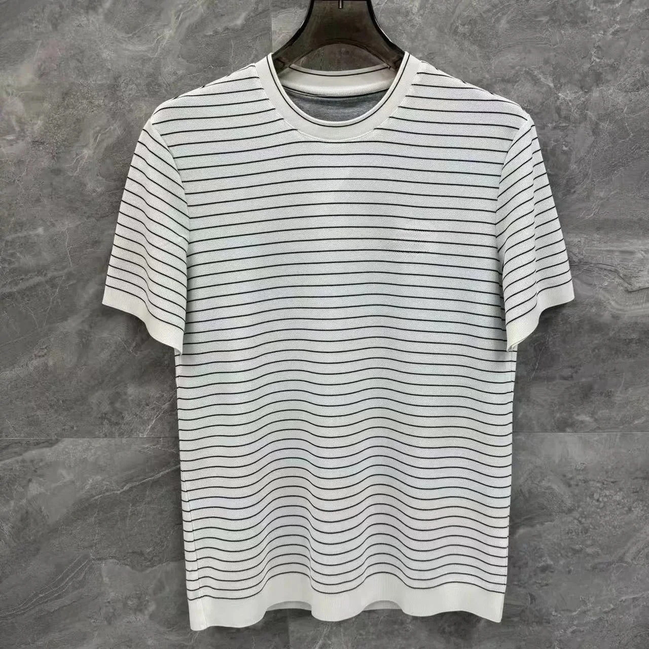 Italian BC striped knitted pearl short-sleeved casual T-shirt