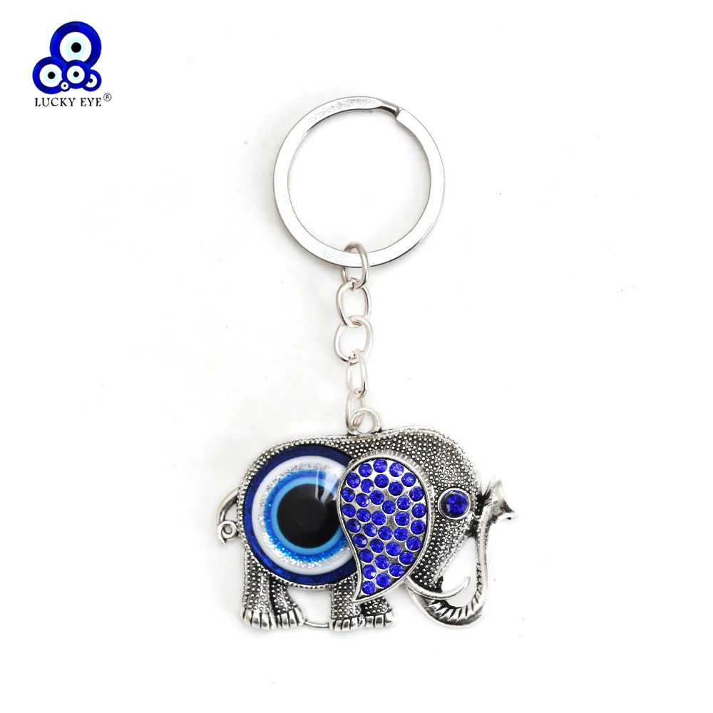 Lucky Eye Alloy Elephant Pendant Keychain Blue Turkish Evil Eye Key Chain for Women Men Jewelry llavero porte clé מחזיק מפתחות