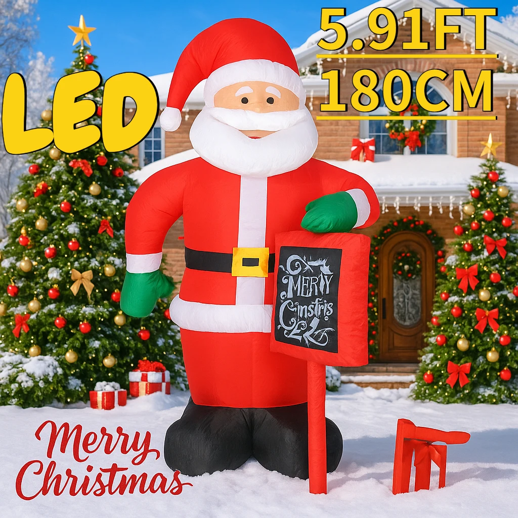 5.9FT Outdoor Holiday Decoration Christmas Inflatable Toys LED Santa Claus Ornament  Yard Lawn Home Party Xmas Supplies Gift Toy