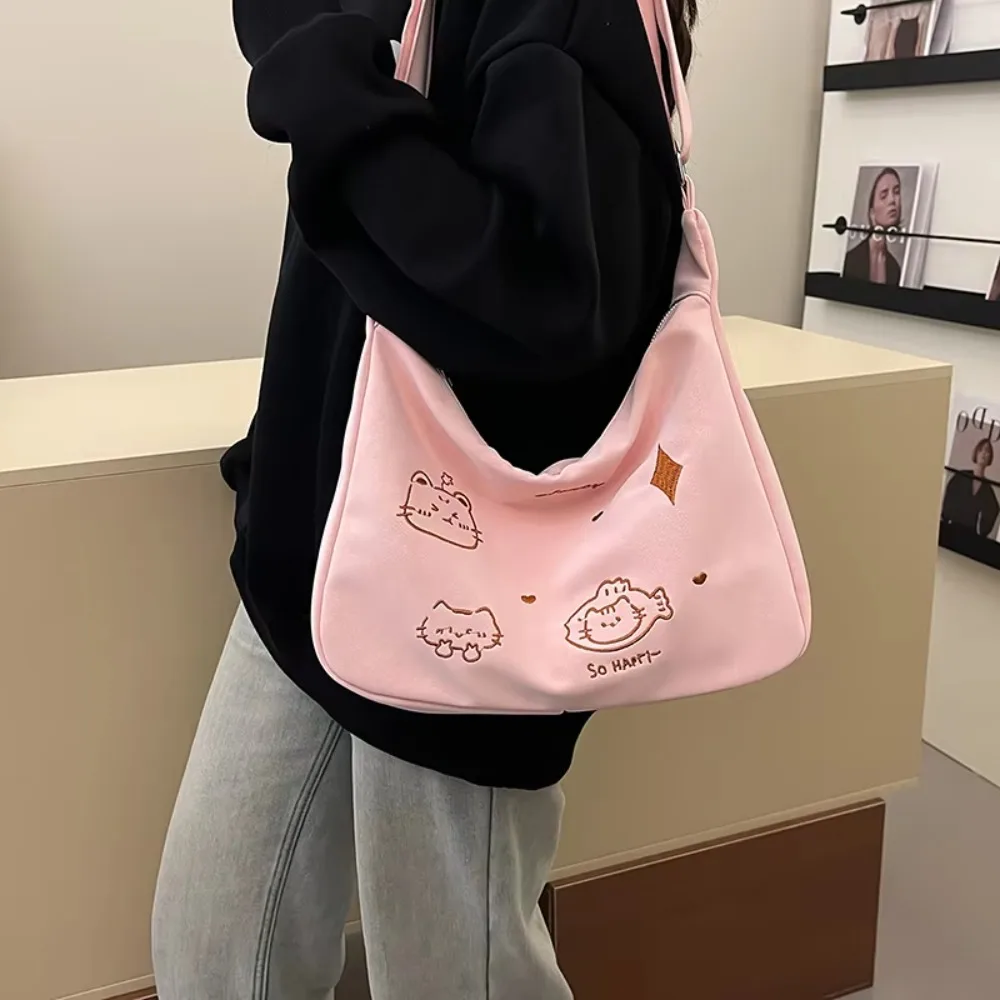 Большая вместительная сумка через плечо с милым котом и вышивкой, новая модная сумка через плечо, повседневная дорожная сумка в стиле каваи с героями мультфильмов