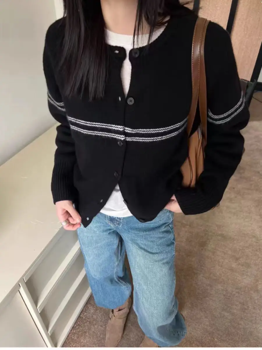 

Шерстяной вязаный открытый кардиган, свободный крой, круглый вырез, цветной блок, мягкая верхняя одежда, топ с длинными рукавами, осень-зима, женский винтажный