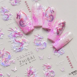 1pcs 5D Japanese Luxury Pink Dragon Nail Art Stickers Colorful Glitter Relief Nail Decorations Decals DIY Manicure Accessories