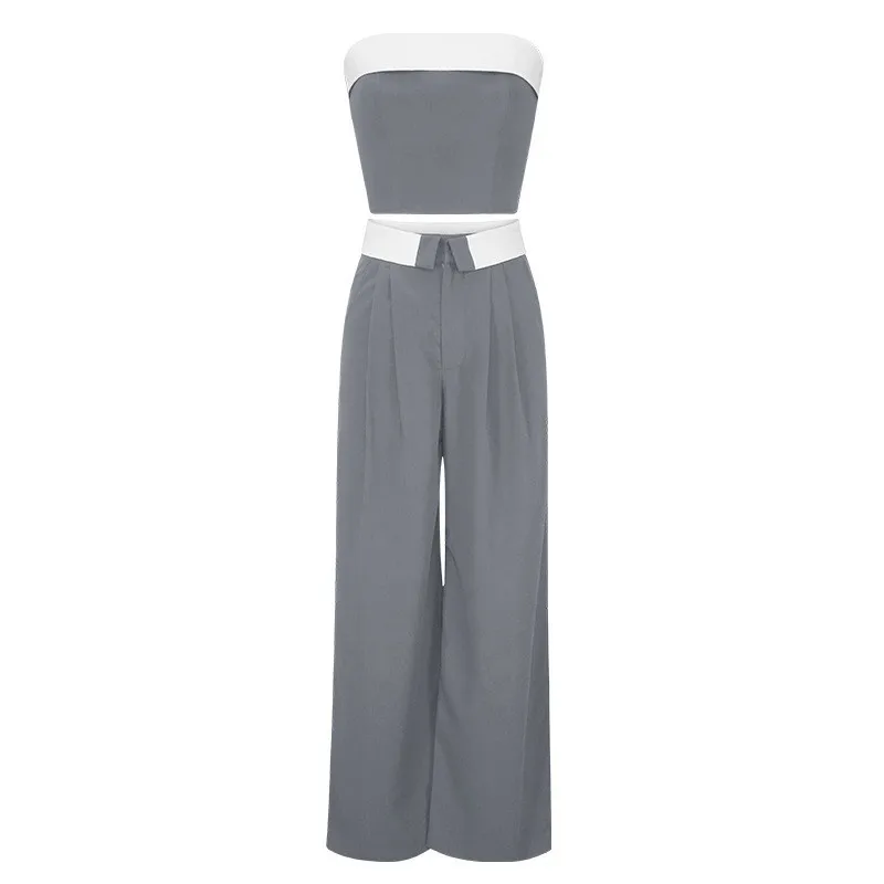 Fashion Casual Sleeveless Breasted Wide Leg Pants Set Two Pieces Ama