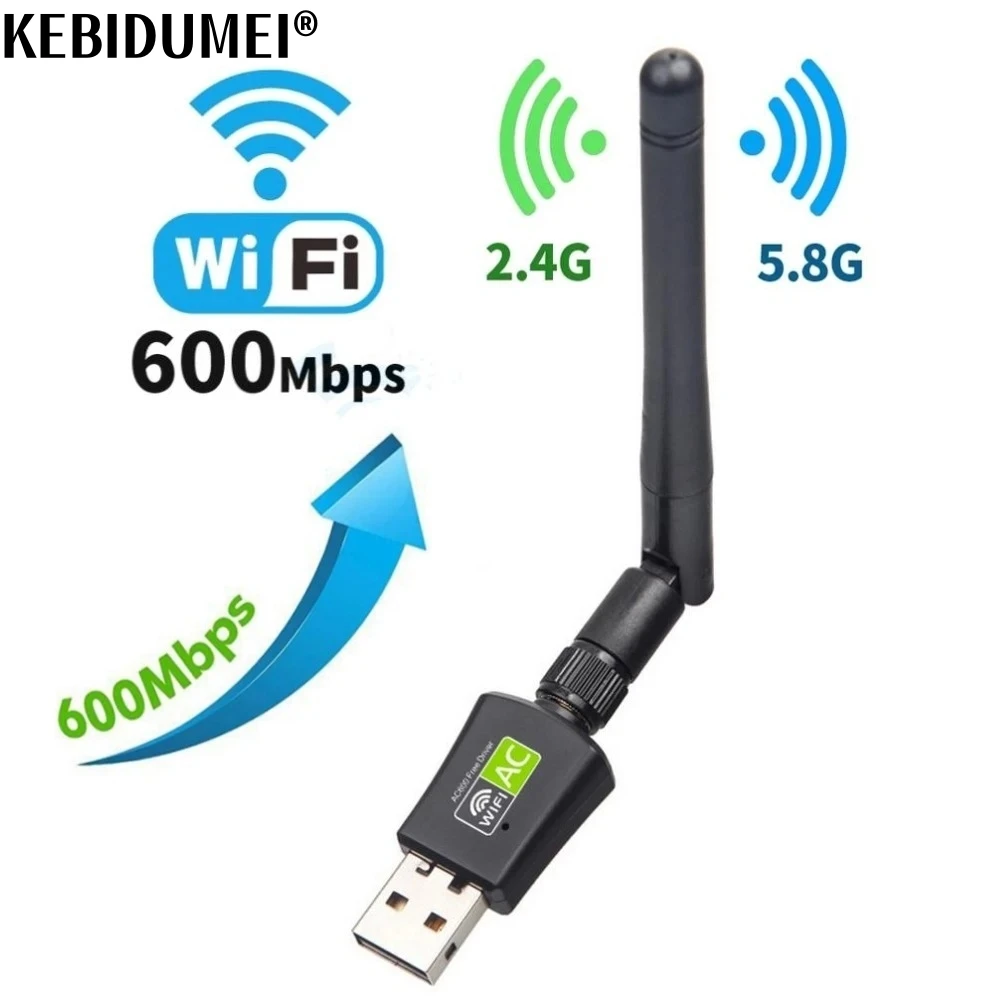 Dual Band USB wifi 600Mbps Adapter AC600 2.4GHz 5GHz WiFi with Antenna PC Mini Computer Network Card Receiver 802.11b/n/g/ac