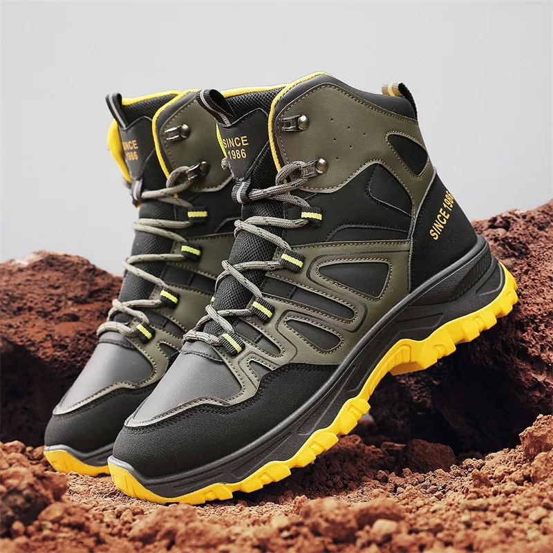 Autumn Winter Men Shoes High Cut Workwear Boots Anti Slip Hiking Boots Trendy Shoes Versatile Casual British Style Hiking Boots