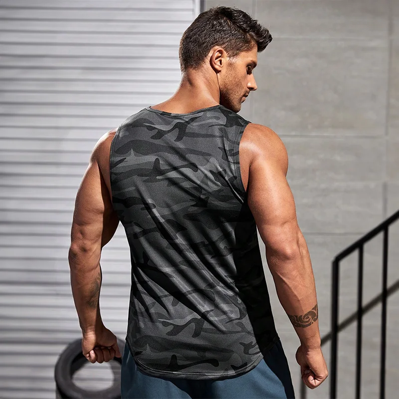 Mens Fitness Tank Top Summer Camouflage Fitness Sleeveless Sports Top Casual Bottom Shirt Fitness Running Mens Tank Shirt