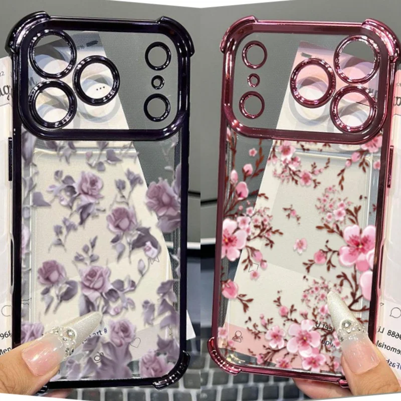 

Case For VIVO V60 V40 V50 Lite Y03 Y27S Y28 Y28S Y04 Y21 Y31 Y33S Y21S Y17S Y36 5G V30 Pro Plating violet Flowers Cover