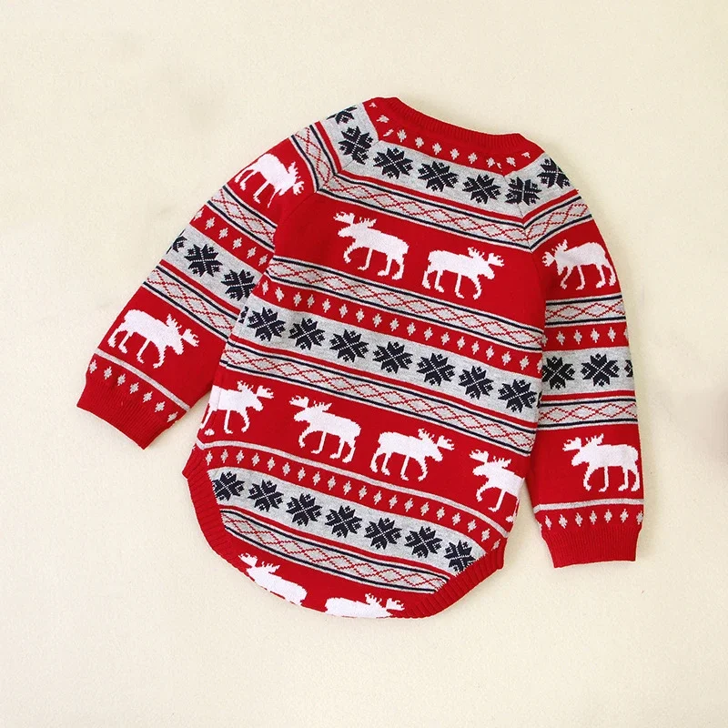 Newborn Sweater Romper Baby Girl Boy Christmas Knitted Jumpsuit Reindeer Outfit Warm Onesie Cute Baby Fall Winter Clothes