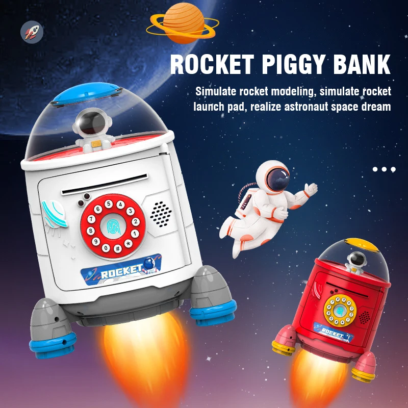 Intelligence Cash Money Box Fingerprint Piggy Bank Rocket ATM For Children Digital Coins Cash Saving Safe Deposit Toys Kids Gift