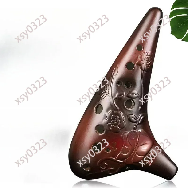 Rustic Smoked 12 Hole AC Alto Ocarina Portable Wind Instrument for Adults and Students