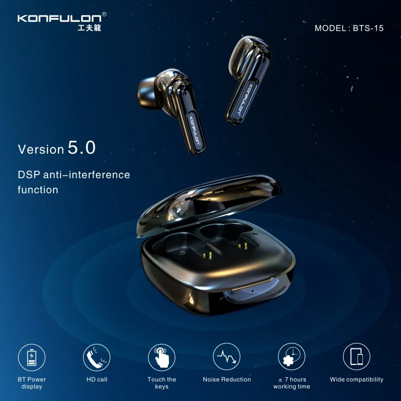 

KONFULON TWS Dual Speaker Bluetooth Headset Noise-Cancelling Touch Control Wireless Bluetooth Headset For Xiaomi Huawei