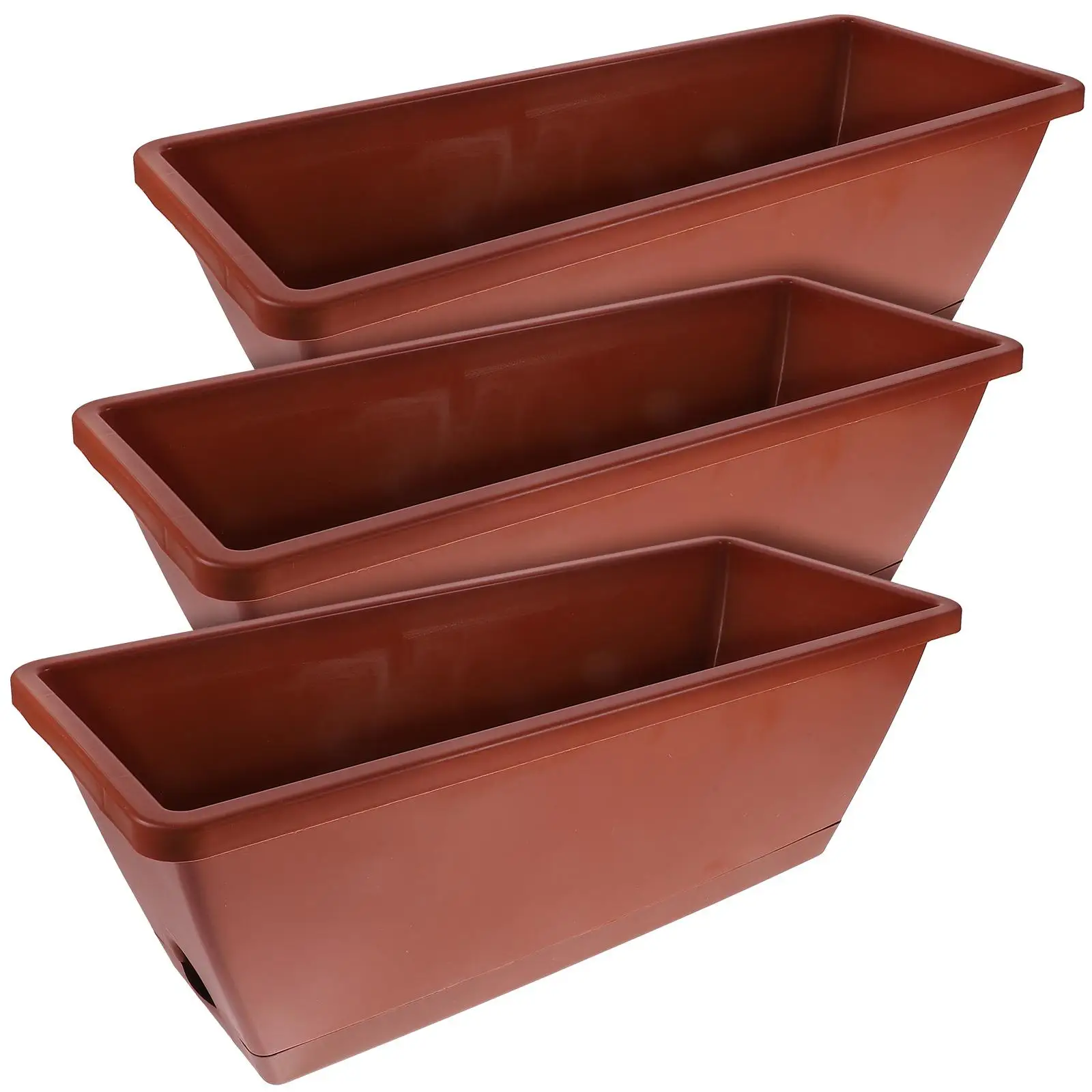

3 Pcs Rectangular Planting Trough Plastic Flower Pot Balcony Garden Decorations Thickened Design Durable Planter Drainage Holes