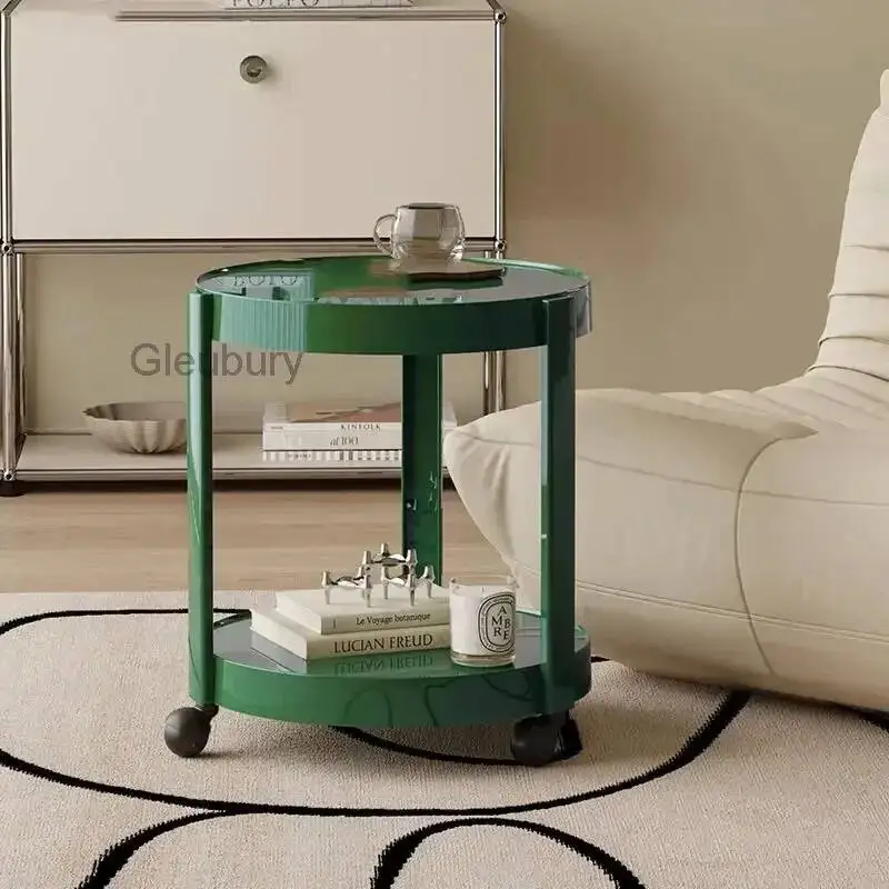 Room Sofa Side Table Trolley Living Coffee Table Double Shelf Home Round Coffee Table Bedroom Bedside Round Tables