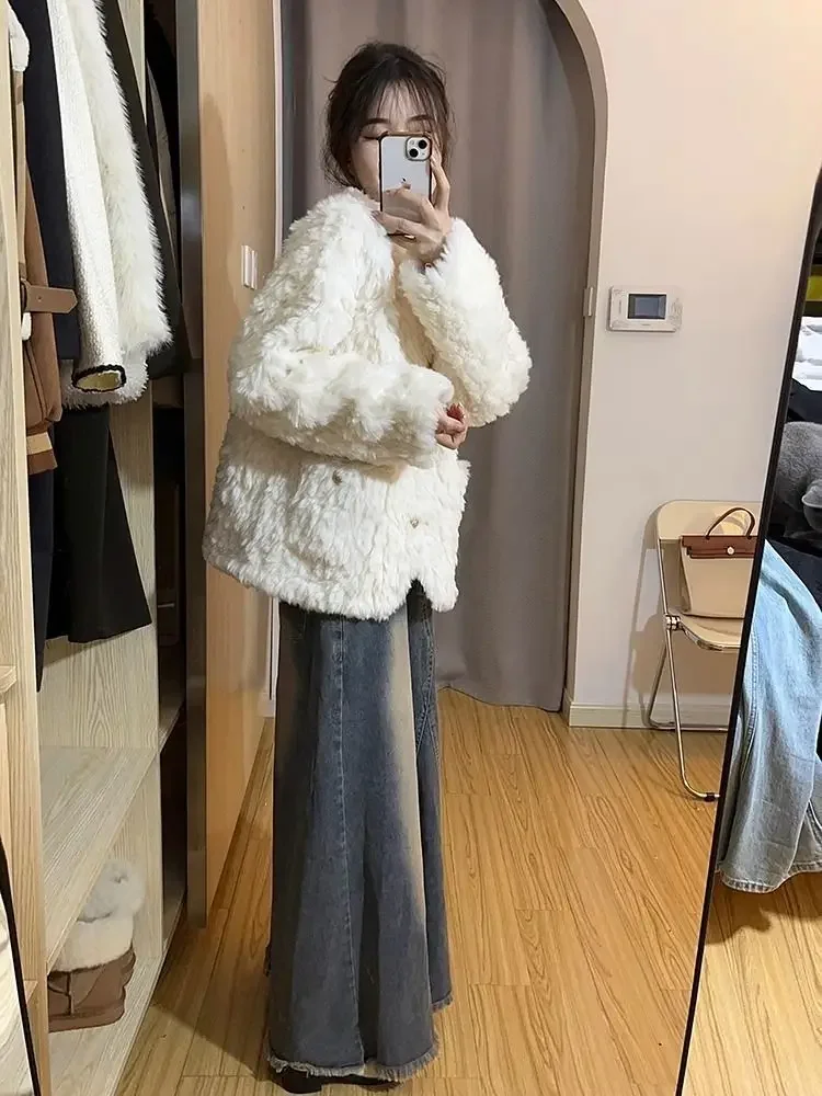 2024 Autumn/Winter Fashion New Women\'s Jacket Warm and Casual Small Fragrant Style Lamb Fleece Warm Long Sleeve Plush Jacket