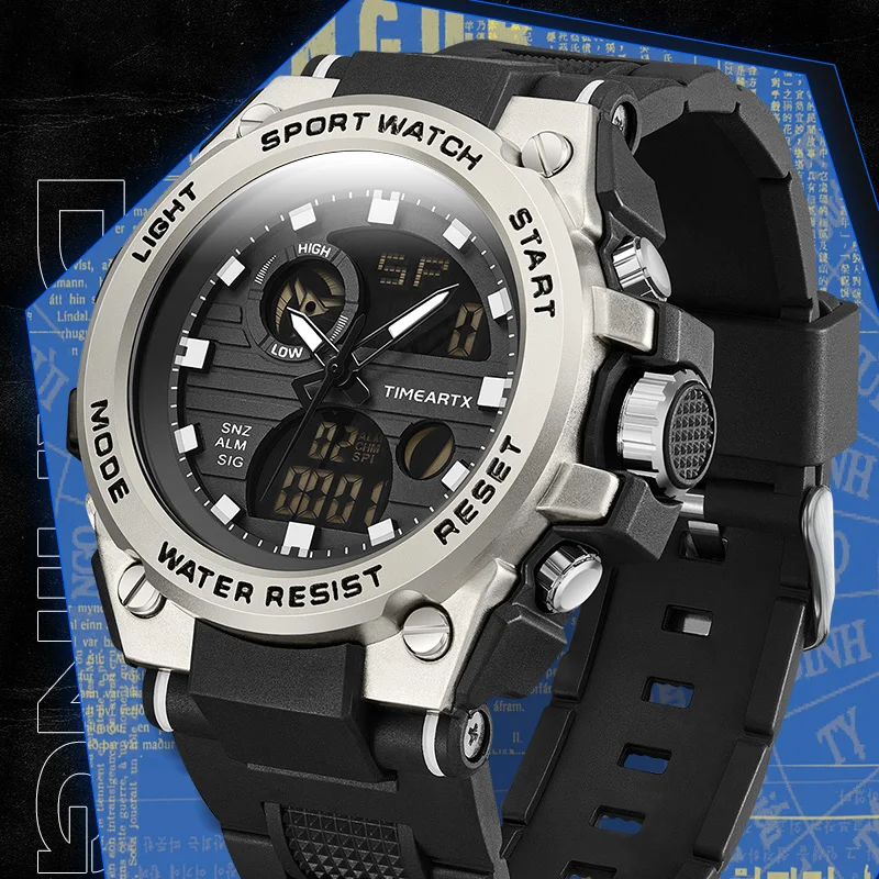 

TIMEARTX 5100 Роскошные светящиеся цифровые часы с будильником, корпус из АБС-пластика, мужские модные уличные водонепроницаемые светодиодные электронные спортивные часы