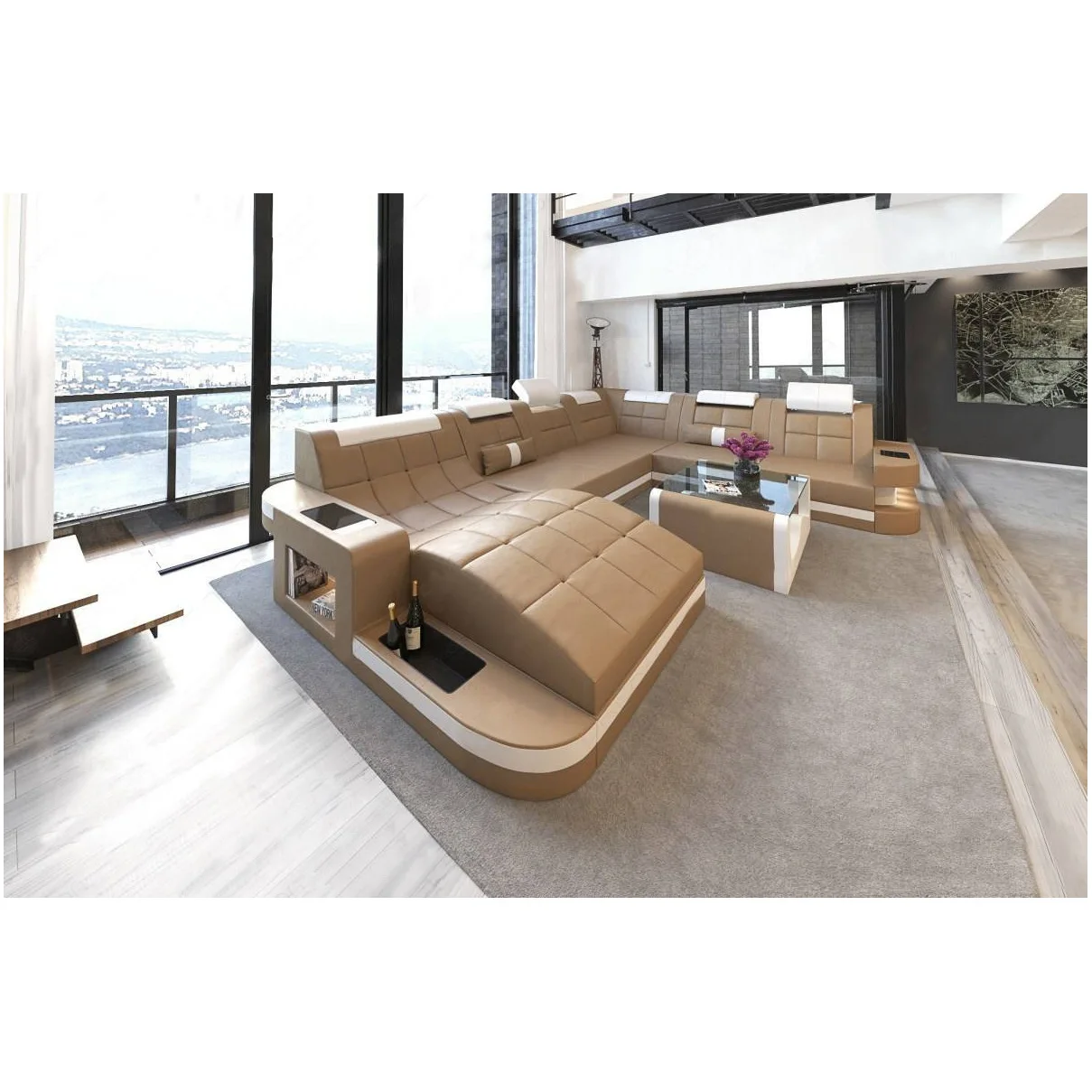 The first floor cowhide size apartment living room straight row multi-color modern sofa