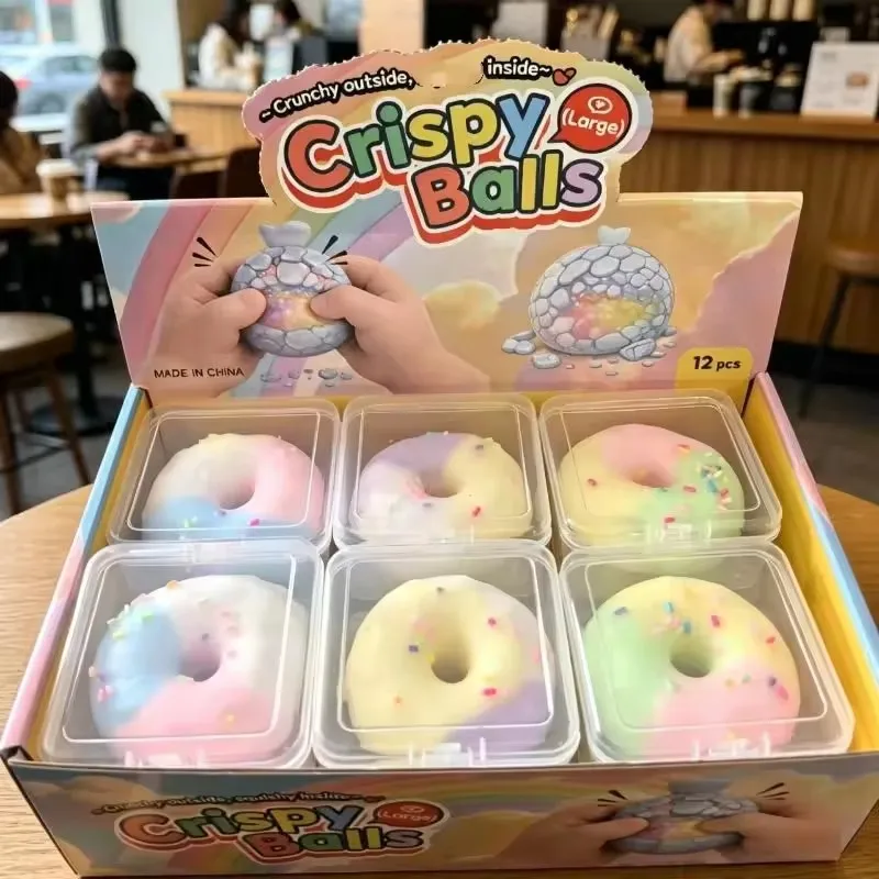 Crispy Donut Squishy, Macaron Cat Paw Chocolate Crunchy Squeeze Stress Toy