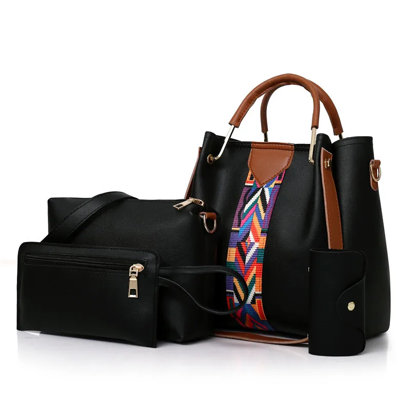 

Women's Large Capacity Shoulder Bag 4-Piece Set Fashionable Triangular Design Handbag Wallet Pouch for Stylish Ladies