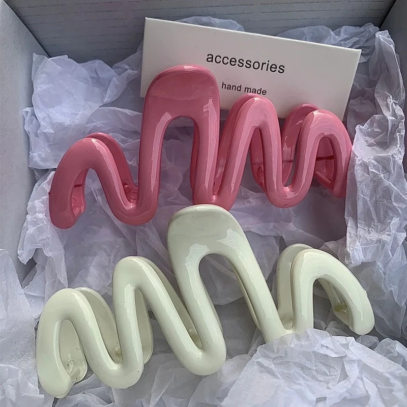 

Women Girl Hairpin Ponytail Hair Accessories Dopamine Creamy Color Geometry Wave Line Back Head Hair Claw Hair Claw Clip