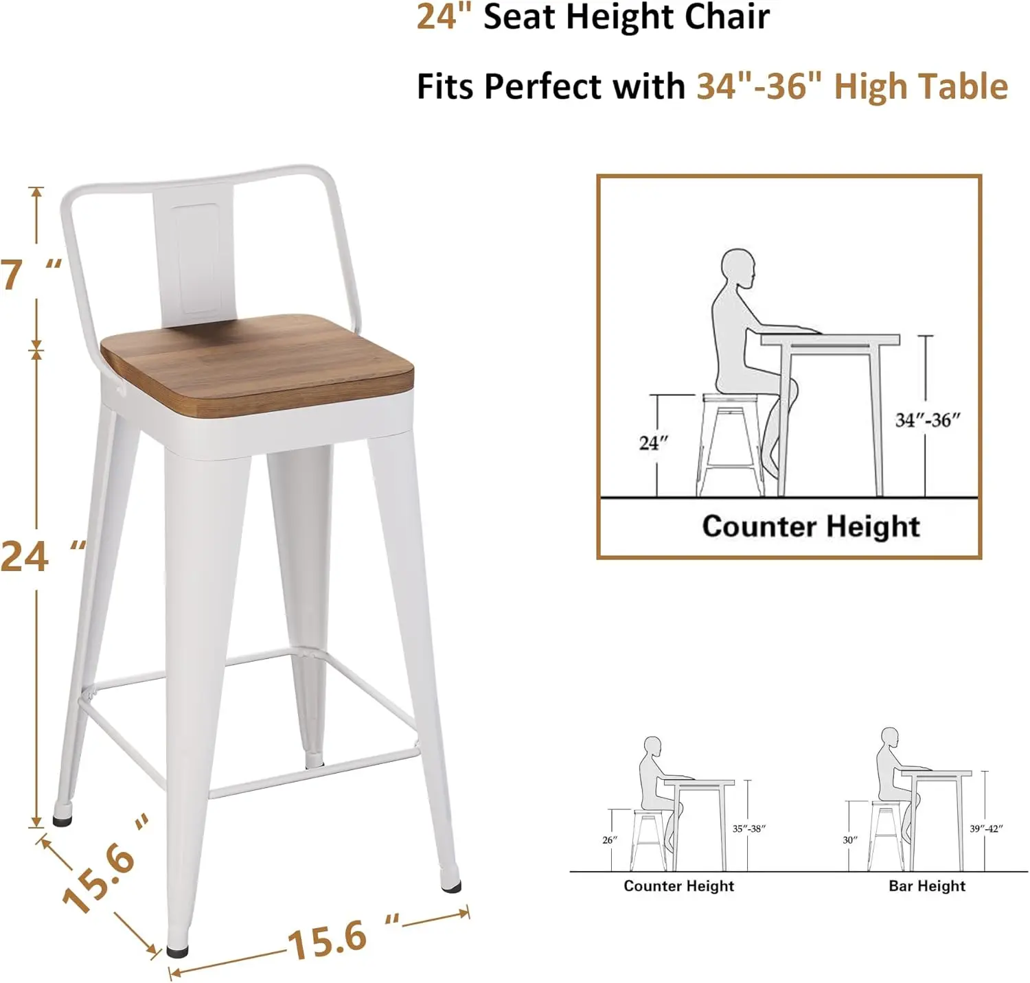 Metal Bar Stools Set of 4 Counter Height Bar Stools Barstools with Removable Back 24