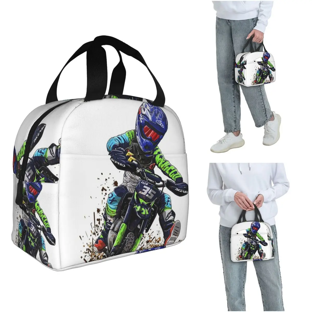 Motocross Dirt Bike Studios MX Rider 35 Insulated Lunch Bag for Women Kids Portable Food Boxes Thermal Lunch Box Tote