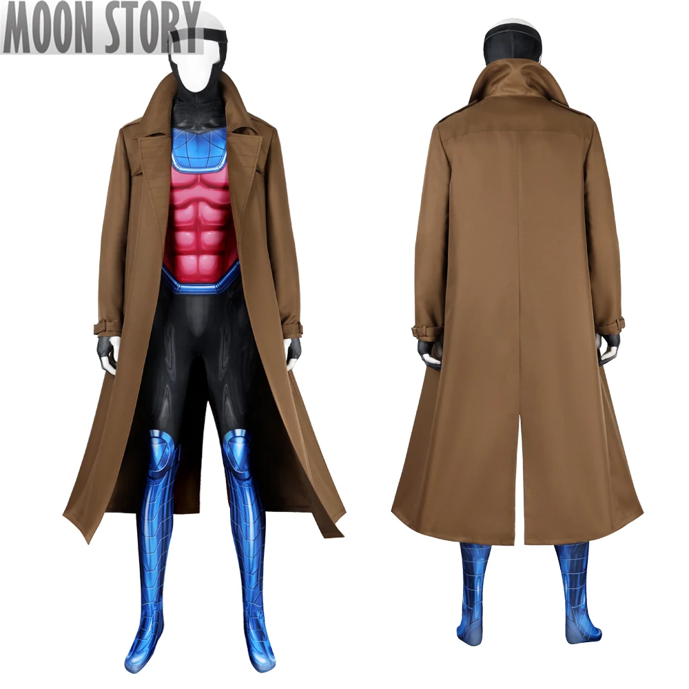 

Movie X-Men 97 Gambit Cosplay Costume Adult Men Jumpsuit Remy Etienne LeBeau Halloween With Coat Mask Bodysuit Full Set